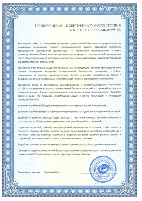 Приложение к сертификату ISO 9001
